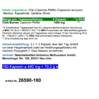 Red Chili F-BURNER 180 Kapseln Capsicum Cayenne Pfeffer Capsaicin NATUR pur OHNE Zusatzstoffe