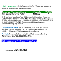 Red Chili F-BURNER 360 Kapseln Capsicum Cayenne Pfeffer Capsaicin NATUR pur OHNE Zusatzstoffe