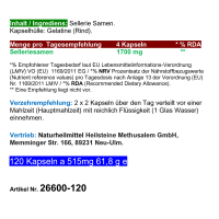 Selleriesamen Celery Seed 120 Pulver Kapseln reine Sellerie Samen nach Hildegard von Bingen. 100% NATUR pur. OHNE ZUSAZSTOFFE. OHNE FÜLLSTOFFE.