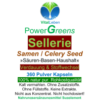 Selleriesamen Celery Seed 360 Pulver Kapseln reine Sellerie Samen nach Hildegard von Bingen. 100% NATUR pur. OHNE ZUSAZSTOFFE. OHNE FÜLLSTOFFE.