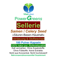 Selleriesamen Celery Seed 720 (4x180) Pulver Kapseln reine Sellerie Samen nach Hildegard von Bingen. 100% NATUR pur. OHNE ZUSAZSTOFFE. OHNE FÜLLSTOFFE. 3+1 Dose GRATIS.