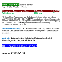 Selleriesamen Celery Seed 720 (4x180) Pulver Kapseln reine Sellerie Samen nach Hildegard von Bingen. 100% NATUR pur. OHNE ZUSAZSTOFFE. OHNE FÜLLSTOFFE. 3+1 Dose GRATIS.