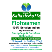 Ballststoffe Flohsamen PUR Premium Flohsamenschalen 120 Psyllium Kapseln