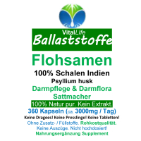 Ballststoffe Flohsamen PUR Premium Flohsamenschalen 360 Psyllium Kapseln