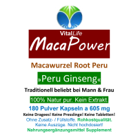 Maca Power Peru Ginseng für Mann & Frau 180 Pulver Kapseln