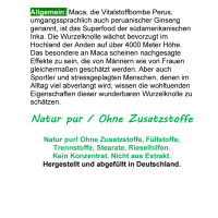 Maca Power Peru Ginseng für Mann & Frau 180 Pulver Kapseln