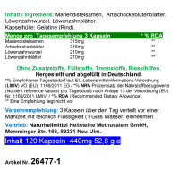 Leber Pflanzen TOP 3 Mariendistel + Artischocke + Löwenzahn 120 Kapseln