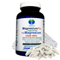 Magnesium Citrat 180 Pulver Kapseln organisches PREMIUM TRI-MAGNESIUMCITRAT. Elementar. OHNE ZUSATZSTOFFE. Schnelle Aufnahme. HOHE BIOVERFÜGBARKEIT.