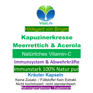 Immunstark - Kapuzinerkresse + Meerrettich + Acerola 100% NATÜRLICHES Vitamin C 180 Pulver Kapseln