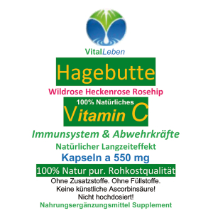 Hagebutte natürliches Vitamin-C 120 Pulver Kapseln