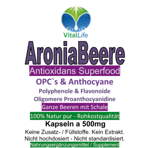 Aroniabeere OPC + Antioxidantien + Vitamine C+E+K - 360 Kapseln
