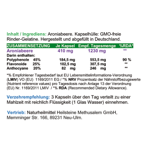 Aroniabeere OPC + Antioxidantien + Vitamine C+E+K - 720 Kapseln