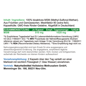 MSM Natürlicher organischer Schwefel Fit & Mobil 120 Pulver Kapseln