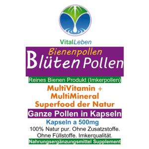 BLÜTENPOLLEN - GANZE Bienenpollen 120 Bee Pollen Kapseln Multi-Vitamin & Multi-Mineral NATURAL SUPERFOOD - OHNE ZUSATZSTOFFE [Imkerqualität]