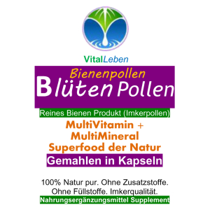BLÜTENPOLLEN Bienen Pollen 180 Pulver Kapseln Vitamine Vitalstoffe Antioxidantien [Superfood der Natur]