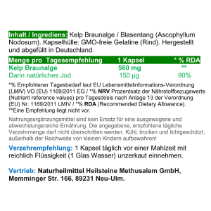 Kelp Jod Algen - Natürliche Jodquelle - 180 Pulver Kapseln