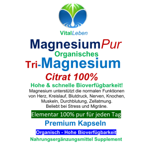 Tri-Magnesium Citrat Organisches Magnesium Pur 120 Pulver-Kapseln