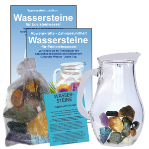 Edelsteinwasser Gehirn & Gedächtnis 5-tlg Set Wassersteine + 1 Liter Krug