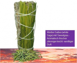 Weißer Salbei zum räuchern + Sweetgrass 6-tlg Räucher-Set mit Räucheranleitung + Beschreibung + Täschchen [mit Booklet].