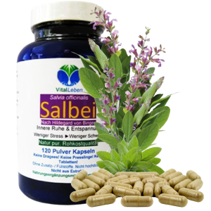SALBEI Salbeiblätter 120 Kapseln - Natürliche Hilfe bei Schwitzen, Hitzewallungen, Nachtschweiß, Blähungen. 100% NATUR pur! [OHNE ZUSATZSTOFFE]