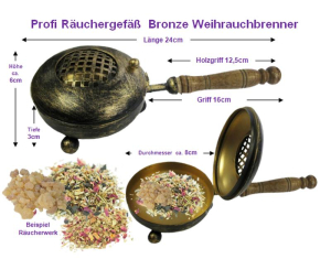 Weihrauchbrenner Räuchergefäß Profi Räucherpfanne Räucherstövchen Bronze 8-tlg Räucherset mit Al-Hojari Weihrauch & Zubehör