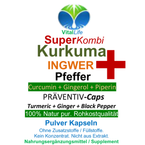 SuperKombi Kurkuma, Ingwer + Pfeffer 180 Pulver Kapseln