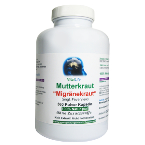 Mutterkraut [Migränekraut] Feverfew 360 Kapseln [100% Natur Pur] NICHT hochdosiert - KEIN Extrakt - OHNE Zusatzstoffe - OHNE Füllstoffe.