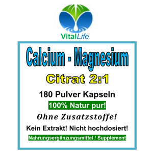 Calcium - Magnesium - Citrat 2:1, 180 Pulver Kapseln