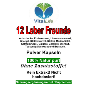 12 Leber Freunde - Leber & Galle Vital Kräuter & Bitterstoffe 120 Kapseln - NATUR pur!