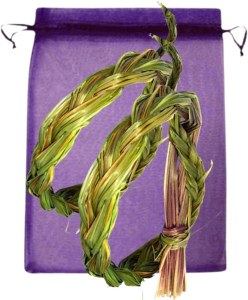 Sweetgrass Mariengras zum räuchern 2x Zopf [Smudge-Braid Braiding Süßgras] 50-60cm Set mit Booklet, Täschchen.