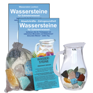 Edelsteinwasser Mineralien & Spurenelemente 5-tlg Set Wassersteine + 0,5 Liter Krug