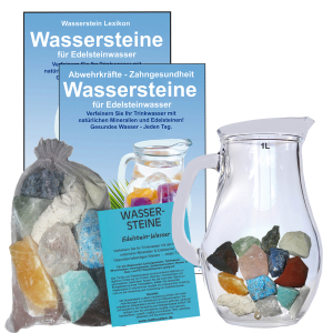 Edelsteinwasser Mineralien & Spurenelemente 5-tlg Set Wassersteine + 1 Liter Krug
