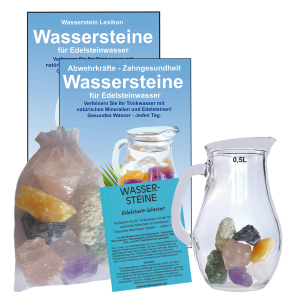 Edelsteinwasser Wellness 5-tlg Set Wassersteine + 0,5 Liter Krug