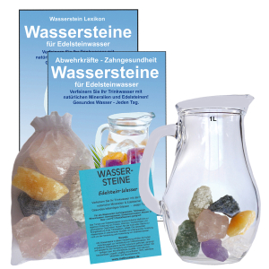Edelsteinwasser Wellness 5-tlg Set Wassersteine + 1 Liter Krug