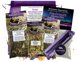 Rauhnächte 8-tlg Räucherset 2x TIROLER RAUHNACHT Österreich 20-Kräuter Räuchermischung, Weihrauch & Myrre, Rauhnachtfibel, Räucherzubehör.