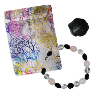 Turmalin schwarz + Bergkristall + Rosenquarz Edelstein Schmuck Armband. Gegen negative Energien + COMPUTER- HANDY-STRAHLEN + ELEKTROSMOG