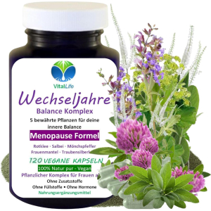 Wechseljahre Komplex VEGAN 120 Kapseln, Menopause Formel, Hormon Balance für Frauen ab 40