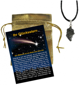 Meteorit Eisenmeteorit Sternschnuppe Glücksstern Anhänger 2,5-3cm mit 925 Silberöse + Band + Zertifikat + Täschchen + Booklet.