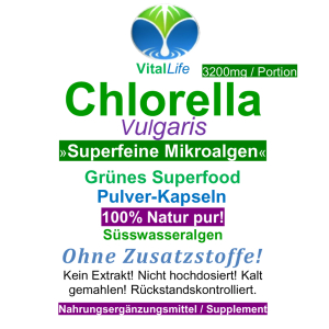 Chlorella Vulgaris Superfeine Algen 180 Pulver Kapseln