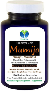 Mumijo Shilajit Maumasil 120 Kapseln ORIGINAL GOLD des HIMALAYA 1:1 Naturprodukt - KEIN Extrakt - OHNE Zusatzstoffe.