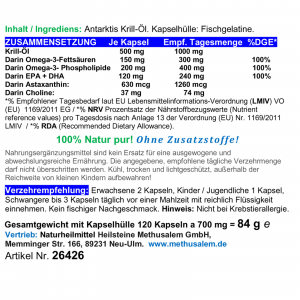 Krillöl Kapseln ANTARKTIS OMEGA 3-6-9 NAPTUNE Classic 120 Softgels - Tiefsee Krabben OHNE Fischöl - OHNE ZUSATZSTOFFE.