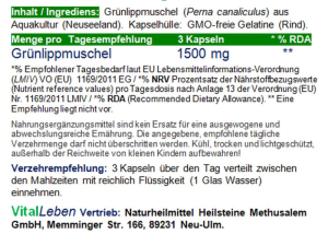 Grünlippmuschel 120 Kapseln Omega-3 GAG Gelenknahrung 1500mg/Tag [KEIN KONZENTRAT] OHNE Zusatzstoffe.