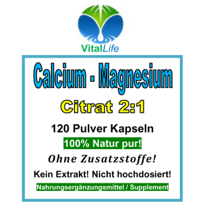 Calcium - Magnesium - Citrat 2:1, 120 Pulver Kapseln