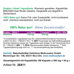 Rosmarin 720 Pulver Kapseln Natur Pur ohne Zusatzstoffe