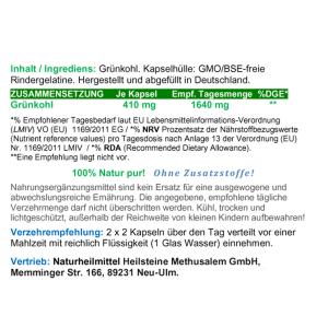 Grünkohl Vitalstoff Champion & Superfood 180 basische Kohl Kapseln