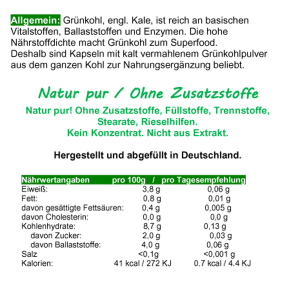 Grünkohl Vitalstoff Champion & Superfood 360 basische Kohl Kapseln