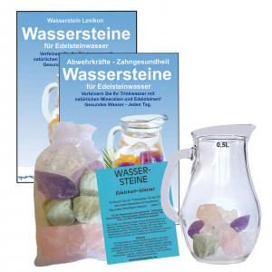 Edelsteinwasser Grundmischung Forte 5-tlg Set Wassersteine + 0,5 Liter Krug