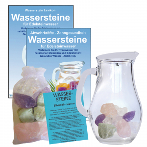 Edelsteinwasser Grundmischung Forte 5-tlg Set Wassersteine + 1 Liter Krug